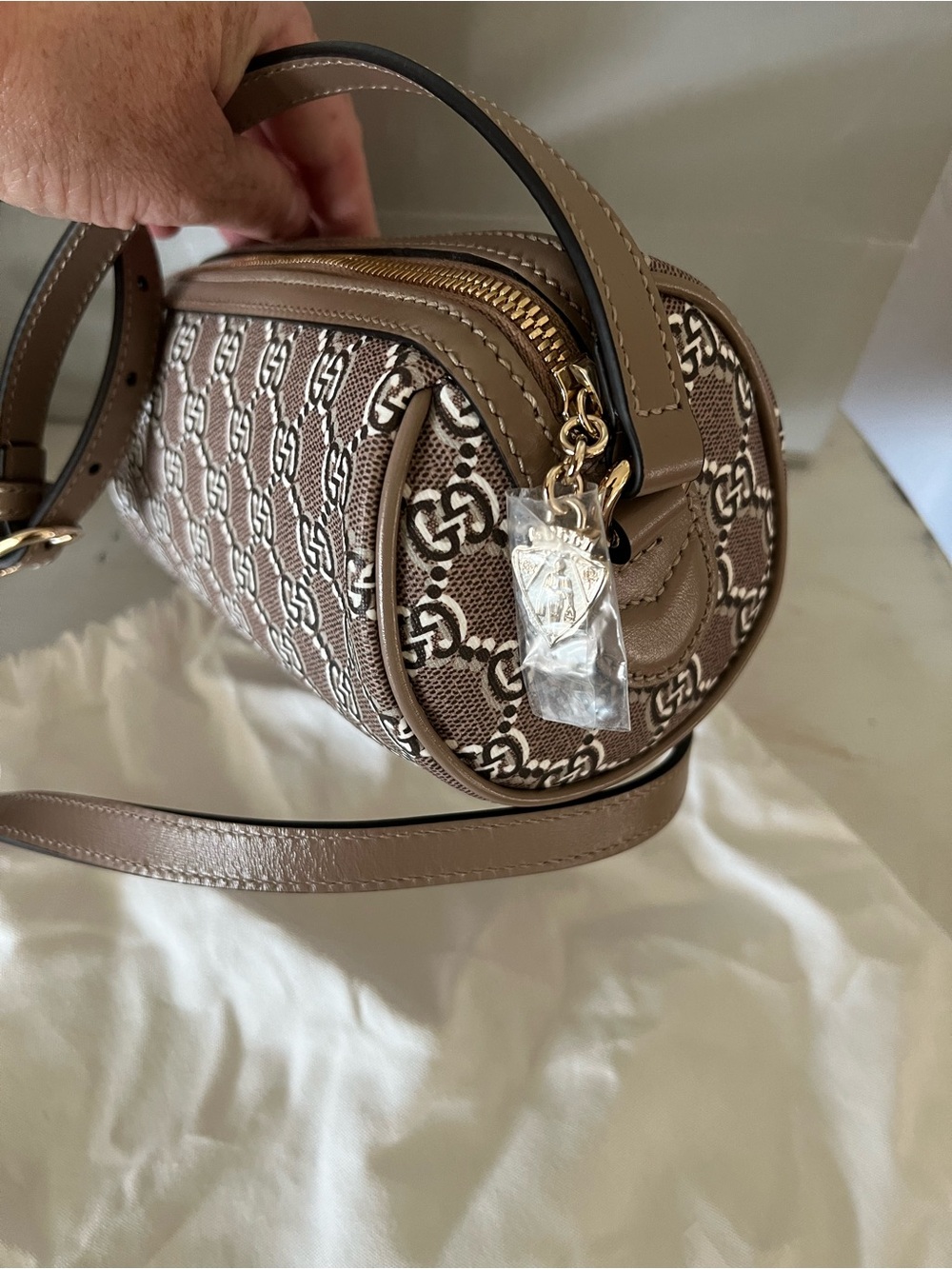 NEW GUCCI GG SHADOW CYLINDRICAL SHOULDER/CROSSBODY BAG MINI, COATED CANVAS,$1900 - Picture 3 of 8